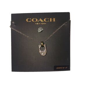Coach F54517 Pave Signature C Charm Necklace Silver Gold Preloved Tarnish